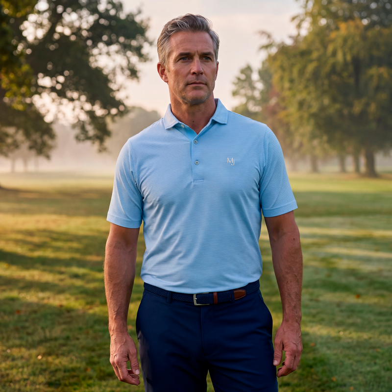 Golfer on the fairway at Mount Juliet estate wearing a Johnnie-O polo